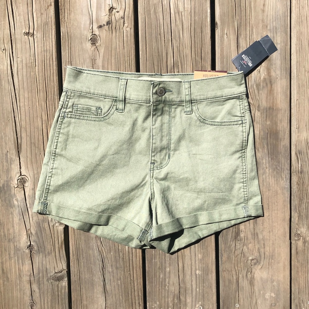 OLIVE GREEN HIGH WAISTED JEAN SHORTS